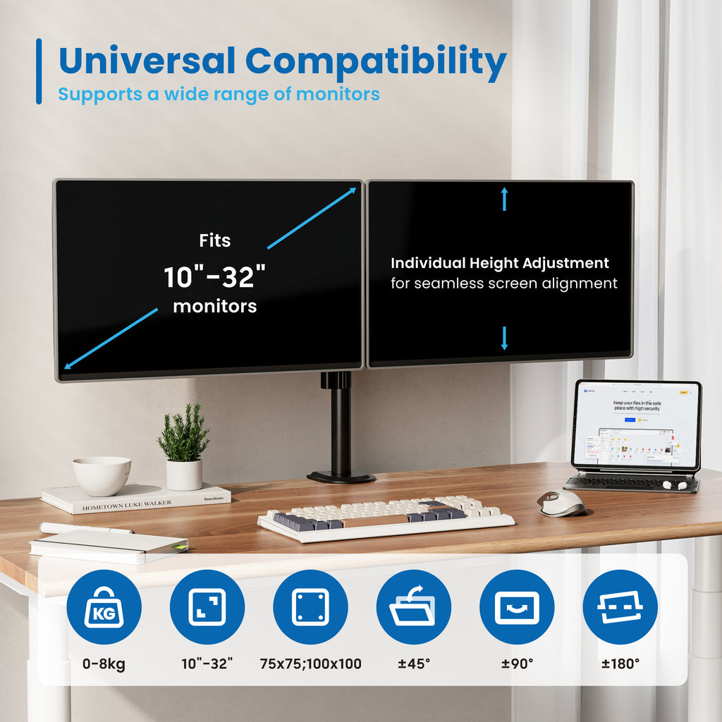 Soporte De Mesa Ewent Ew1512 Para 2 Monitores 13 Pulgadas - 32 Pulgadas Carga Maxima 16kg