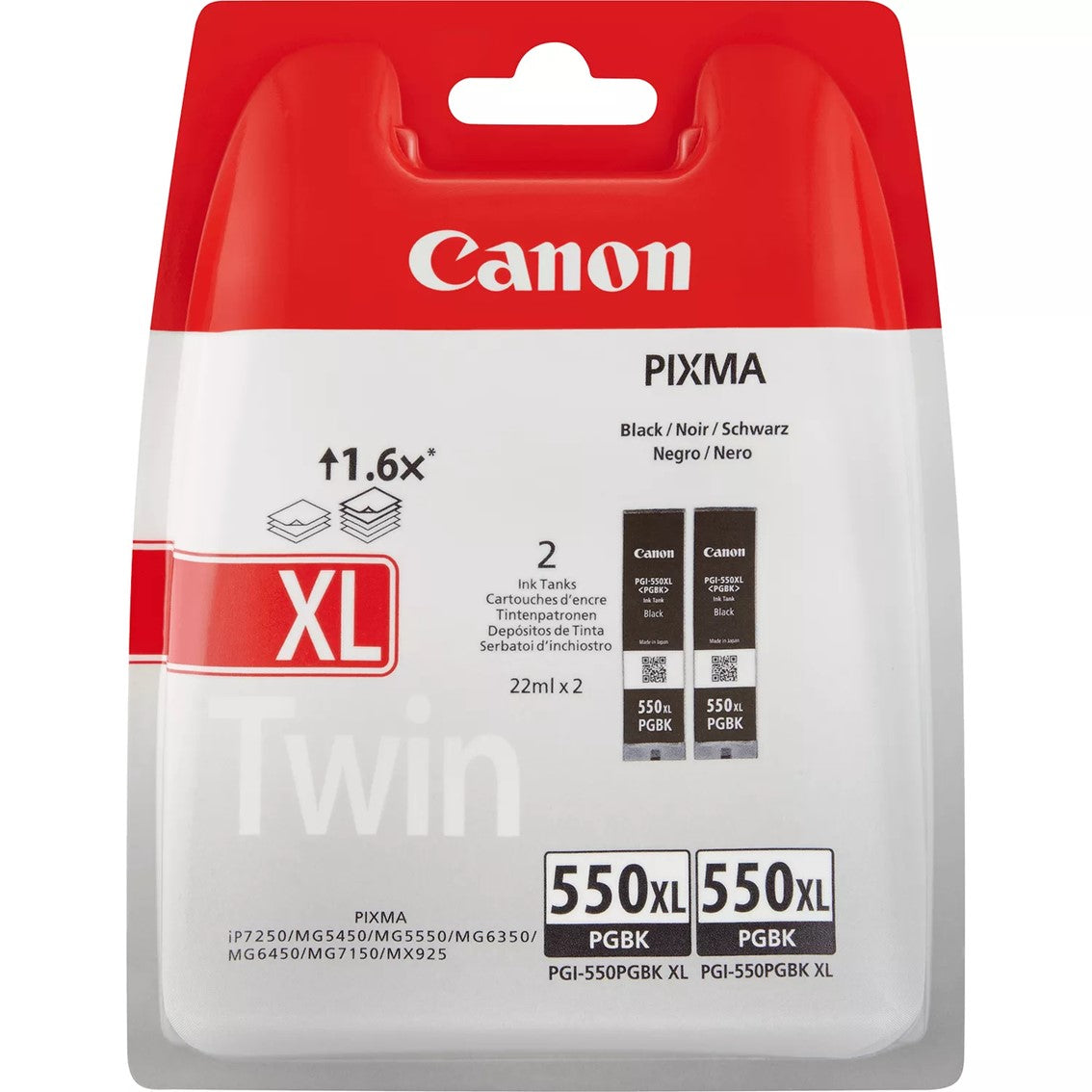 Pack Cartucho Tinta Canon Pgi - 550xl Negro 2 Uds