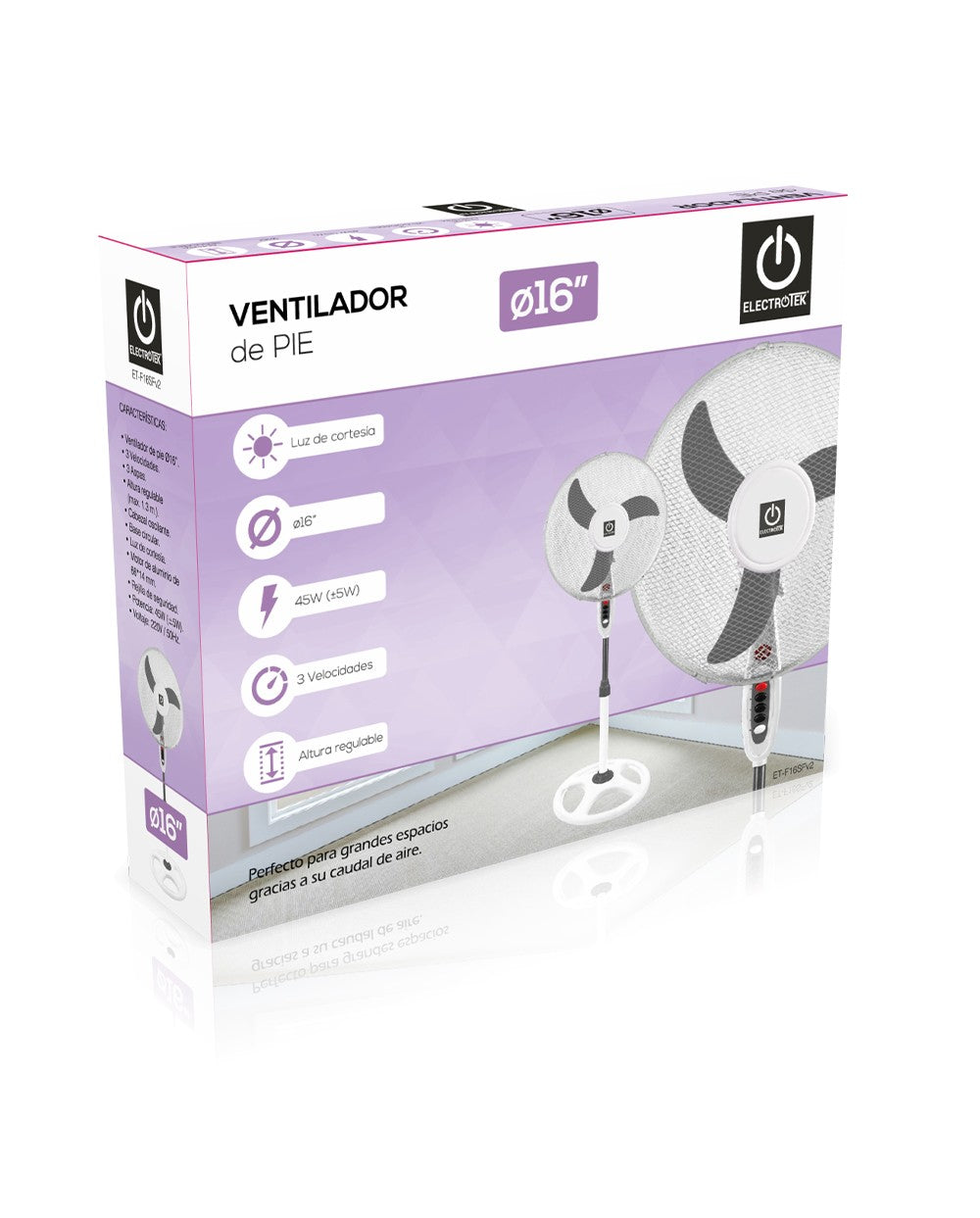 Ventilador De Pie Thulos Et - F16sfv2 40cm - Regulable Hasta 1.3m - 45w