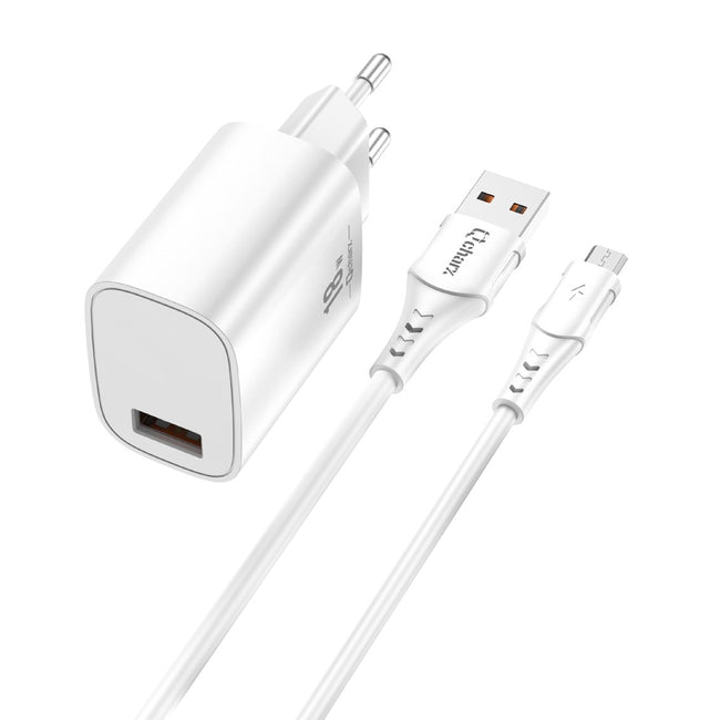 Kit Cargador Qcharx Artemisia 3a 18w + Cable Usb A Micro Blanco Hover Image