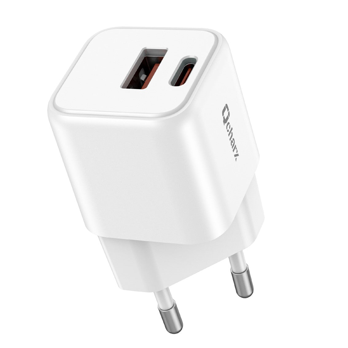 Cargador Mini Qcharx Zeus 3a 20w Puerto Usb A + Tipo C Blanco Adaptado A Regletas