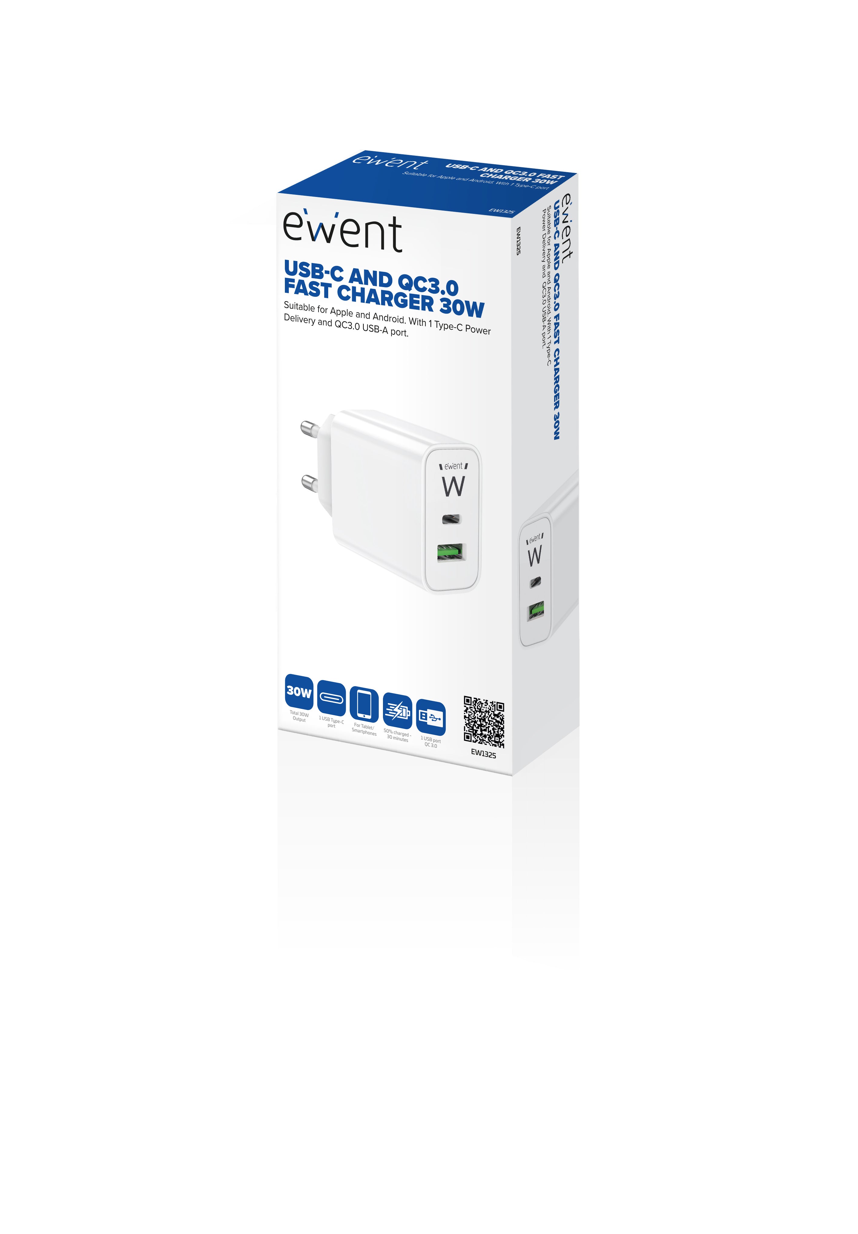 Cargador Ewent Ew1325 30w Usb Tipo A - Usb Tipo C