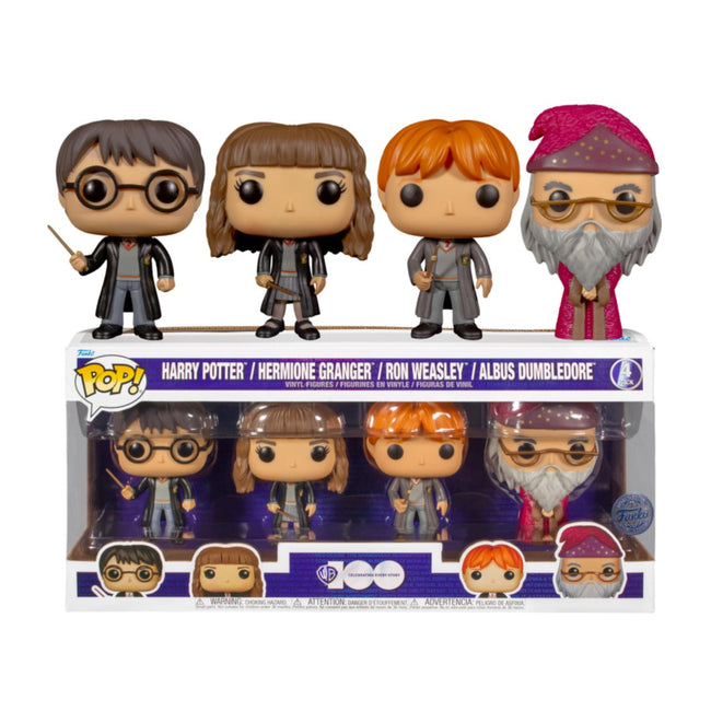 Funko Pop Harry Potter Pack 4 Figuras Harry Hermione Dumbledore Ron Hover Image