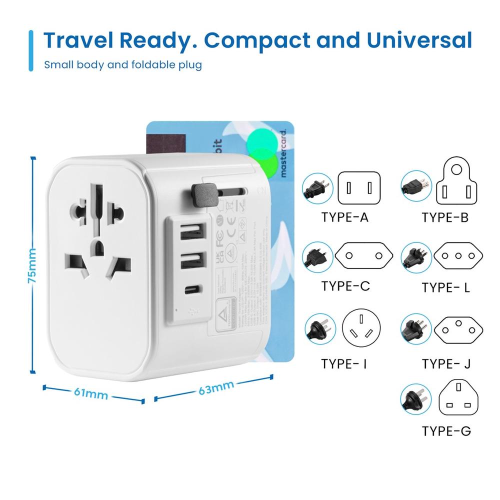 Enchufe Universal Viaje Ewent Ew1475 Ue - Usa - Uk - Aus - China 2 X Usb - 1 X Usb Tipo C