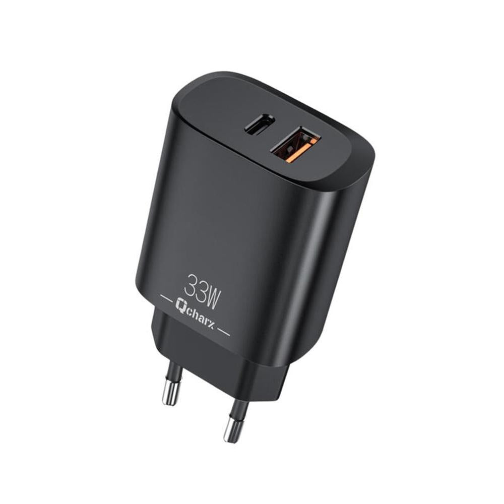 Cargador Qcharx Eros 3a 33w 1 X Usb Tipo A - 1 X Usb Tipo C Negro