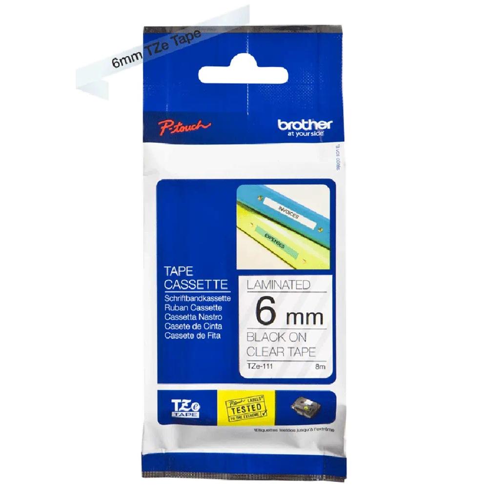 Cinta Laminada Brother Tze111 8mm X 6mm Transparente - Negro