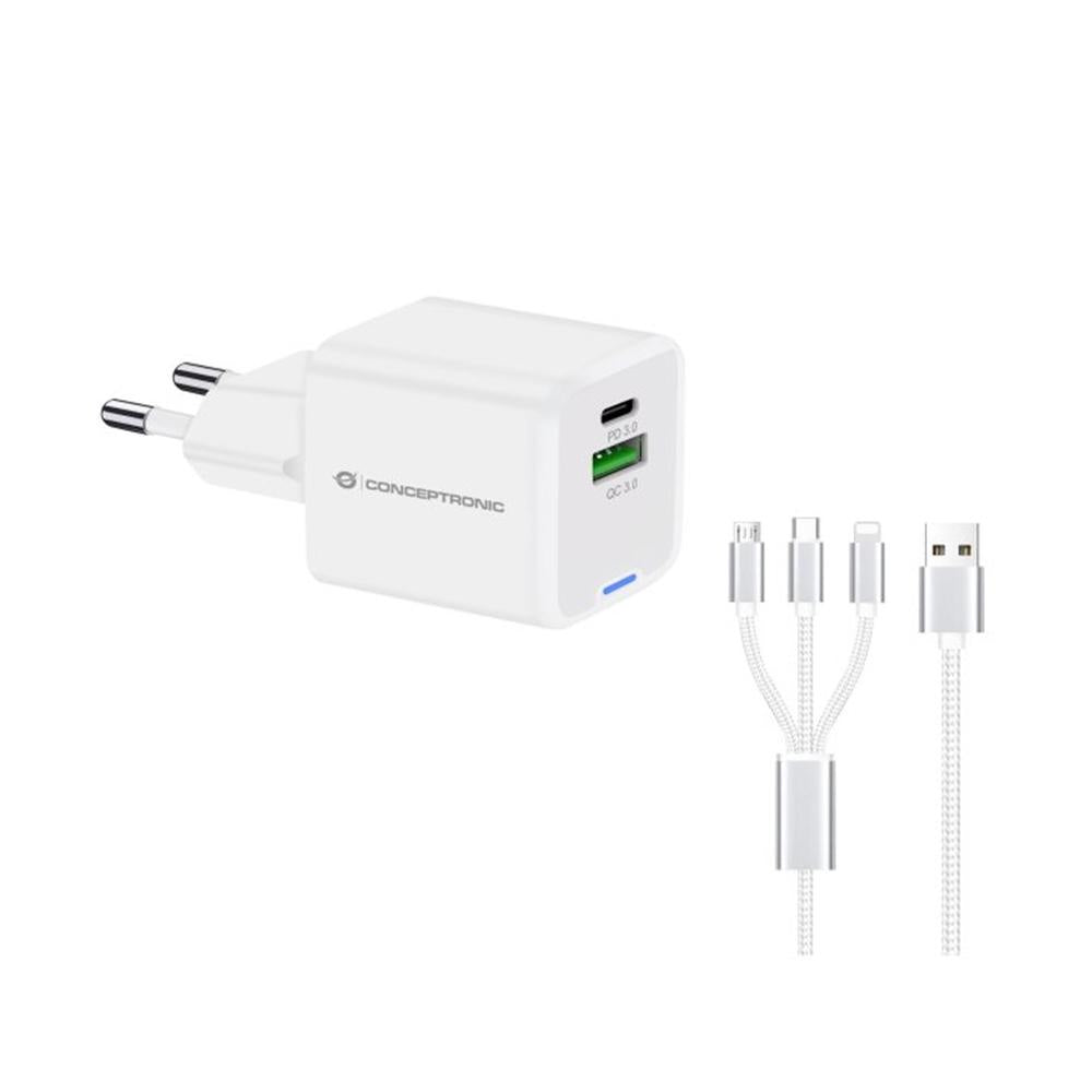 Cargador De Pared Conceptronic Althea16w 33w + Cable Usb 3.0 3 En 1 Blanco
