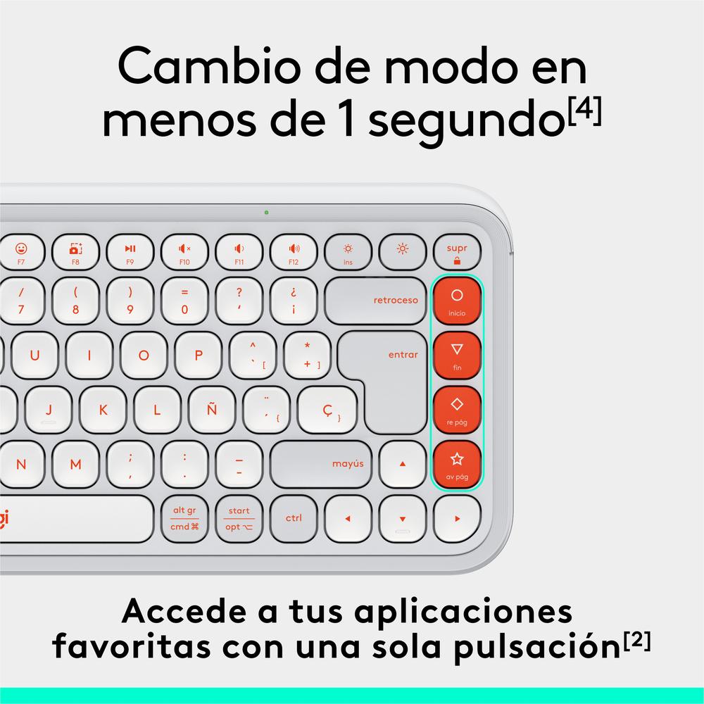 Teclado Logitech Pop Icon Keys Inalambrico Blanco - Naranja