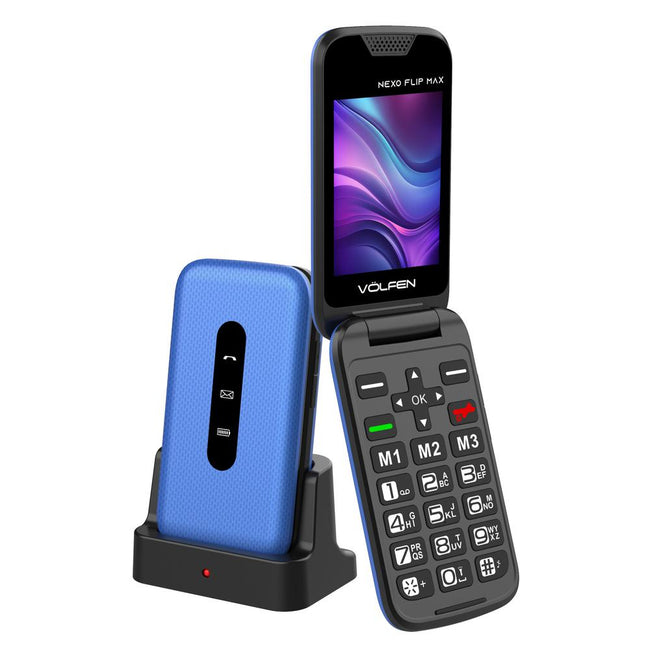 Telefono Movil Volfen Nexo Flip Max Tipo Concha Azul Base De Carga Hover Image