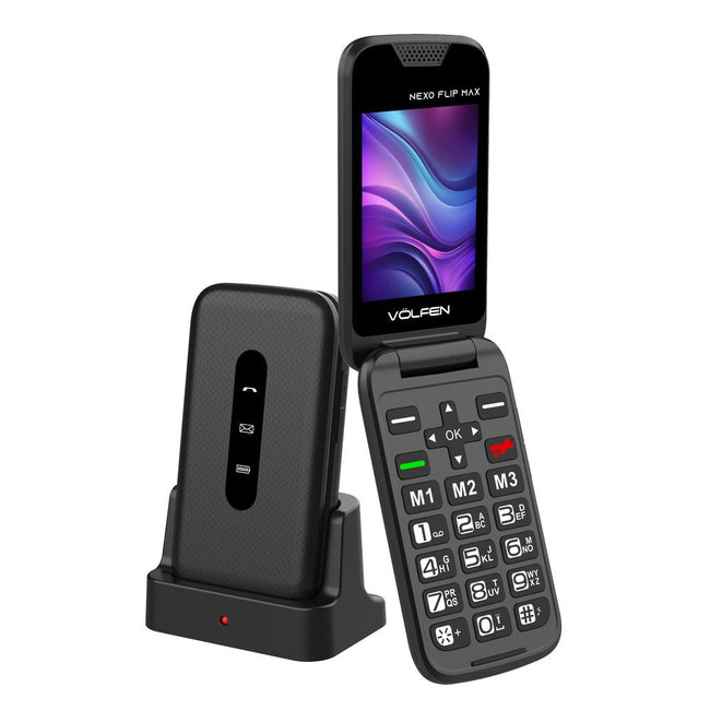Telefono Movil Volfen Nexo Flip Max Tipo Concha Negro Base De Carga Hover Image
