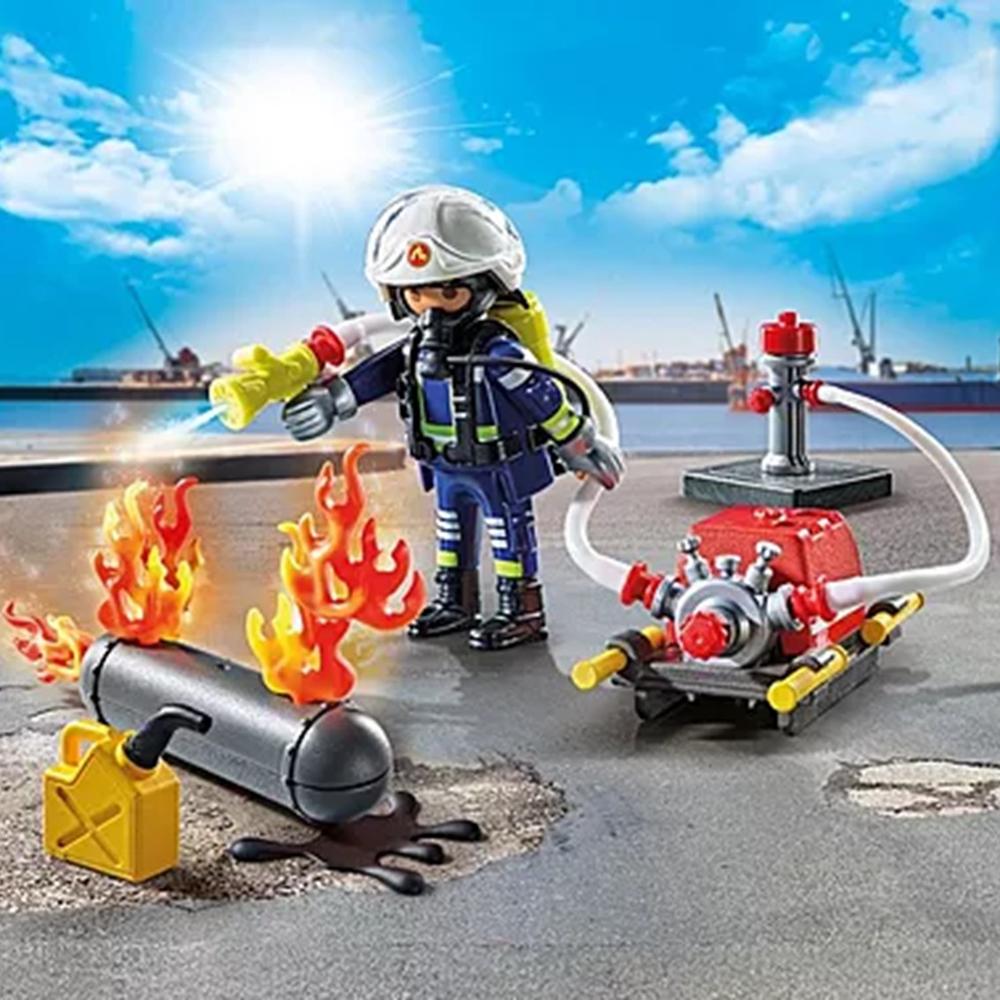 Playmobil - Bombero Con Bomba De Agua