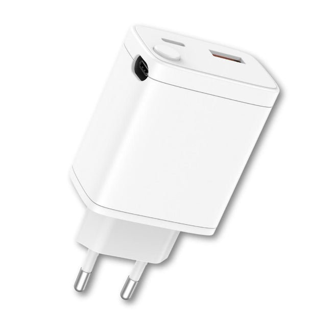 Cargador Qcharx Juno 3a 20w 2 Puertos Usb + Tipo C + Cable Tipo C Blanco Incorporado Main Image