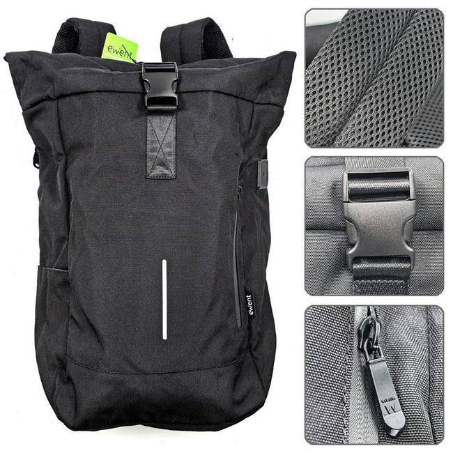 Mochila Unisex Ewent Trendy Roll Para Portatil 17.3 Pulgadas Negra Hover Image