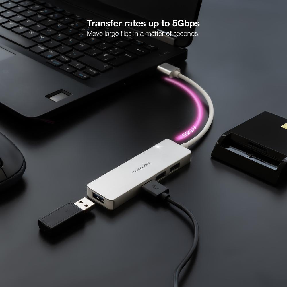 Hub Nanocable Usb - A 3.0. A 4xusb3.0 Usb - A - M - Usb 3.0 - H Aluminio Color Plata 18 Cm