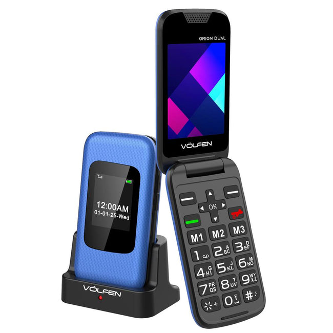 Telefono Movil Volfen Orion Dual Max Tipo Concha Azul Base De Carga Hover Image