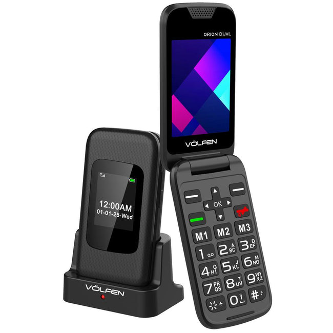 Telefono Movil Volfen Orion Dual Max Tipo Concha Negro Base De Carga Hover Image