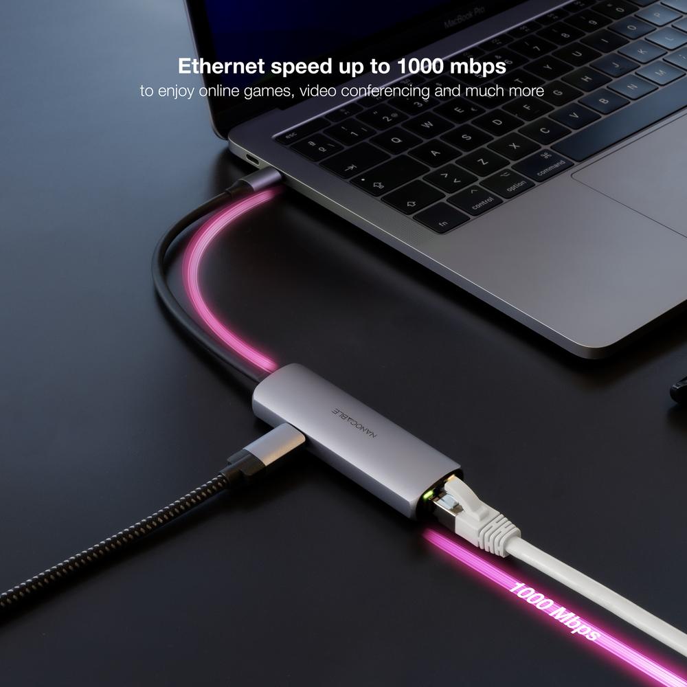 Adaptador Nanocable Usb - C 3.1 A Rj45 Con Pd 100w Usb - C - M Aluminio Color Gris 18 Cm