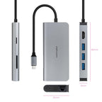 Hub Nanocable Usb - C 8 En 1 Conversor Usb - C 3.1 A 3xusb - A 3.0 + Hdmi 4k@60hz + Usb - C Pd + Rj45 1gbps + Tf + Sd Aluminio Gris 18 Cm