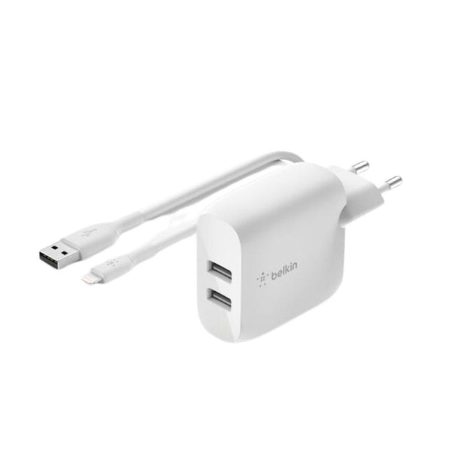 Cargador Belkin Wcd001vf1mwh 24w 2x Usb Tpo A + Cable Lightning A Usb Tipo A 1m Hover Image