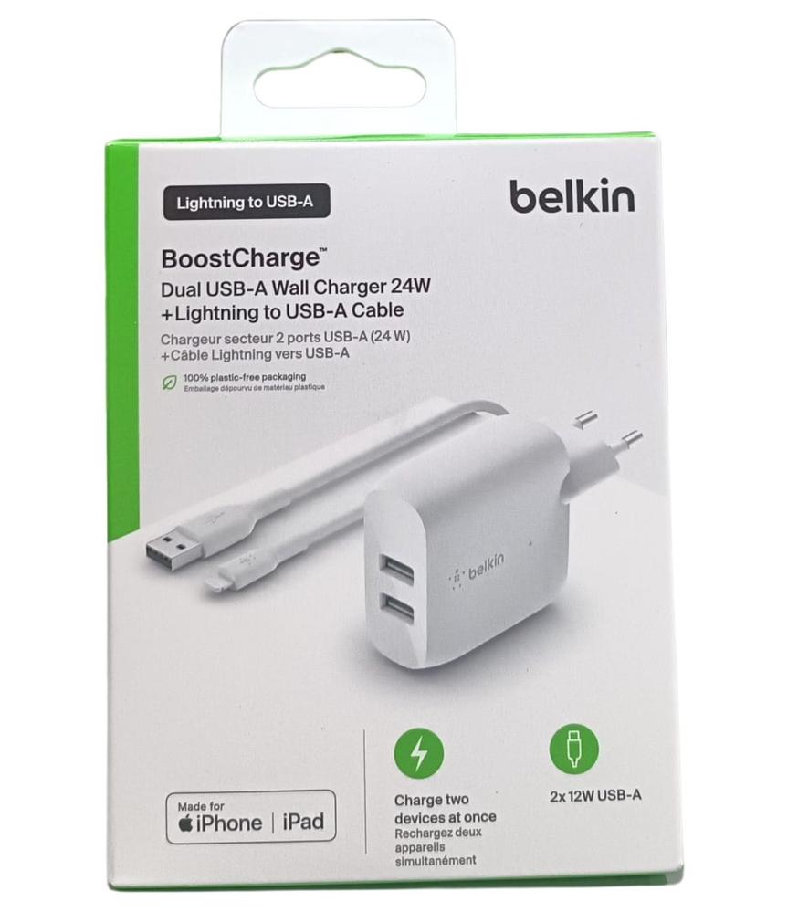Cargador Belkin Wcd001vf1mwh 24w 2x Usb Tpo A + Cable Lightning A Usb Tipo A 1m