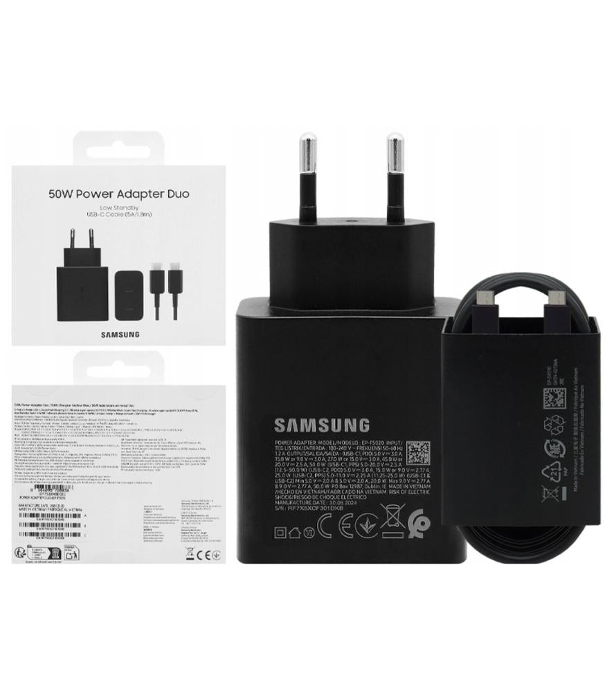 Cargador Samsung 50w 2x Usb Tipo C Negro + Cable Usb Tipo C