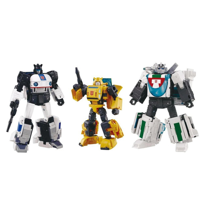 Figura Hasbro Transformers Takara Tomy Dramatic Capture Series Cybertron Chase Bumblebee Jazz Wheeljack Hover Image