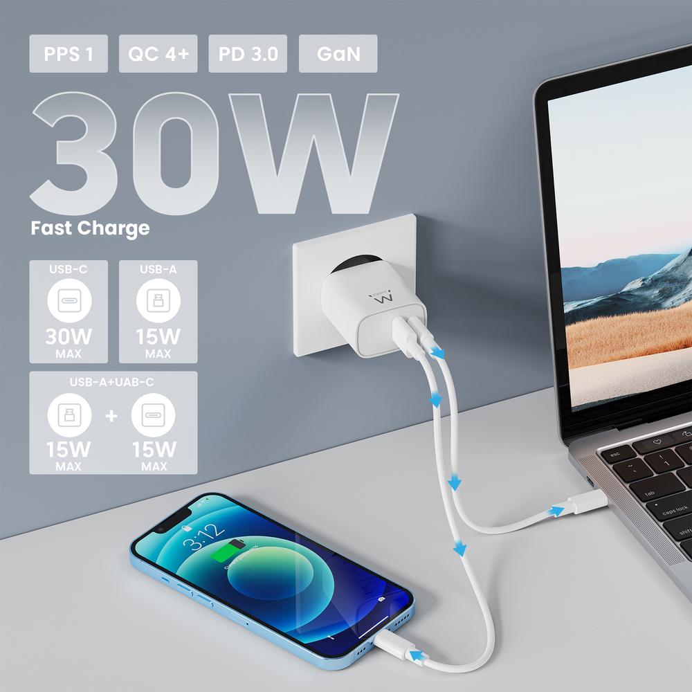 Cargador Ewent Ew1326 30w Usb Tipo A - Usb Tipo C