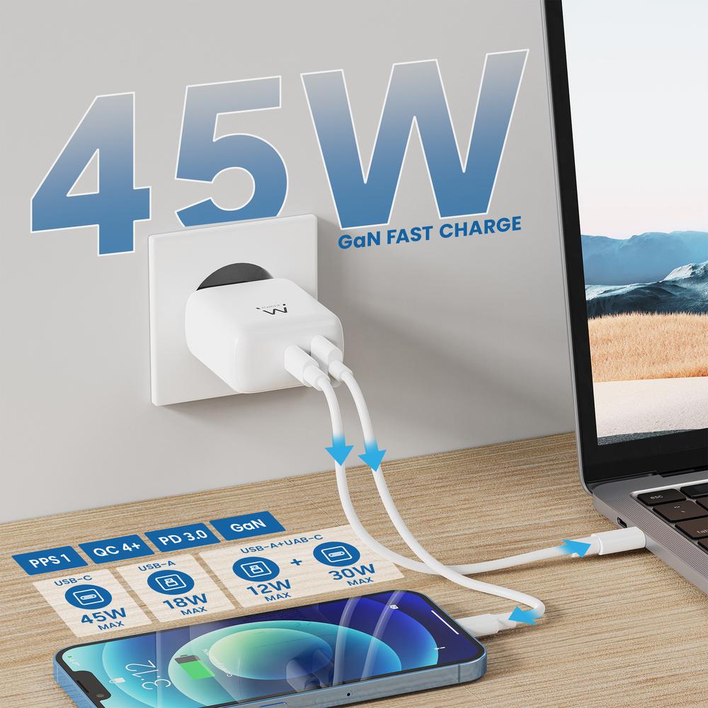 Cargador Ewent Ew1329 45w Usb Tipo A - Usb Tipo C