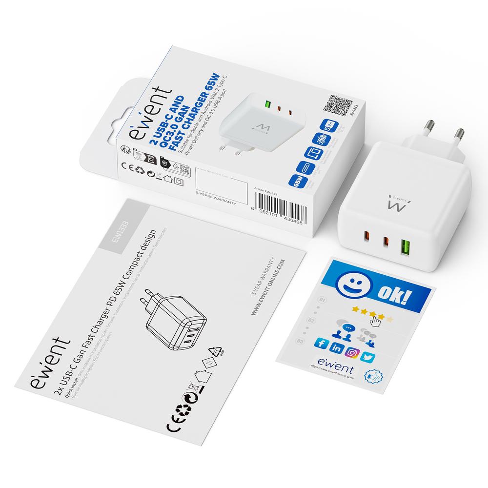 Cargador Ewent Ew1333 95w 2x Usb Tipo C - Usb Tipo A