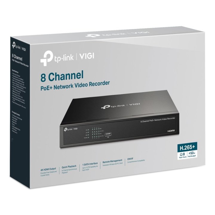 Videograbador Seguridad Tp - Link Vigi Nvr1008h - Op 8 Canales 16mp 8xrj45 Poe+ 53w Hdmi 4k H.265+ Sata 2xusb