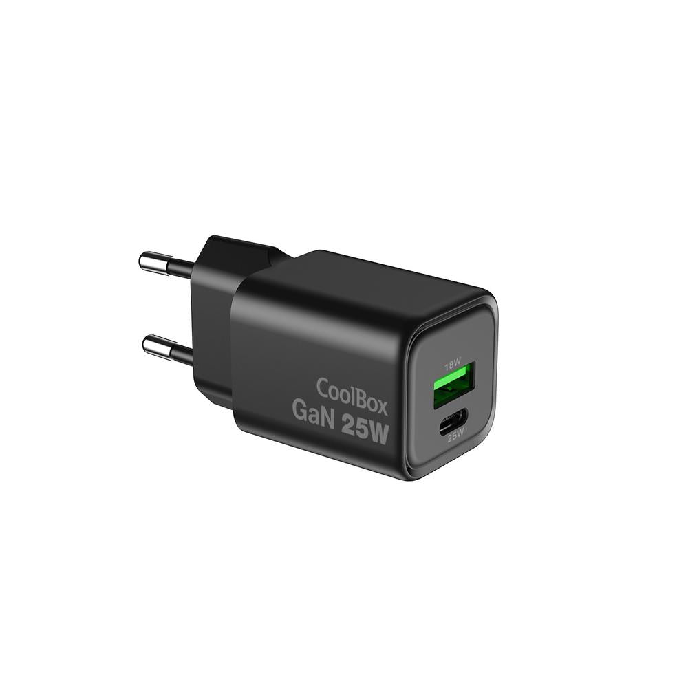 Cargador Usb De Pared Coolbox 25w Gan Usb Tipo A - Usb Tipo C Negro