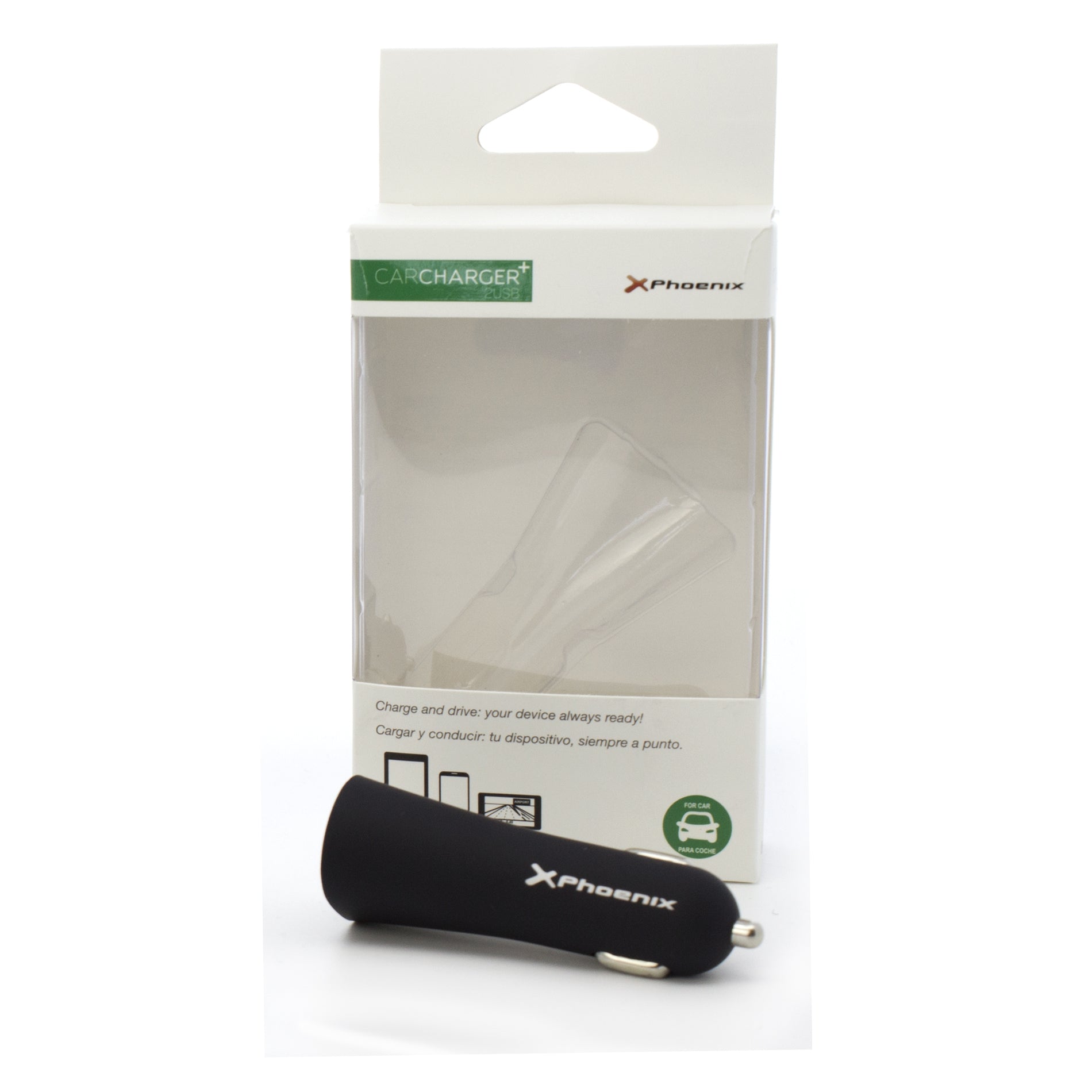 Cargador Universal Phoenix Phcarcharger2usb+ Para Coche - Mechero 5v - 2 X Usb 4.8a Con Luz Led Color Negro Acabado En Silicona