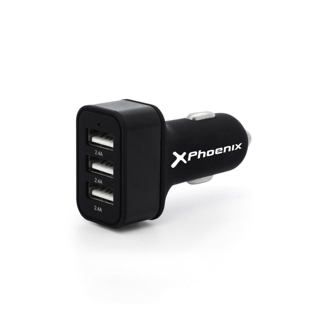 Cargador Universal Phoenix Phcarcharger3usb Para Coche - Mechero 5v - 3 X Usb 7.2a Negro Acabado En Silicona Hover Image