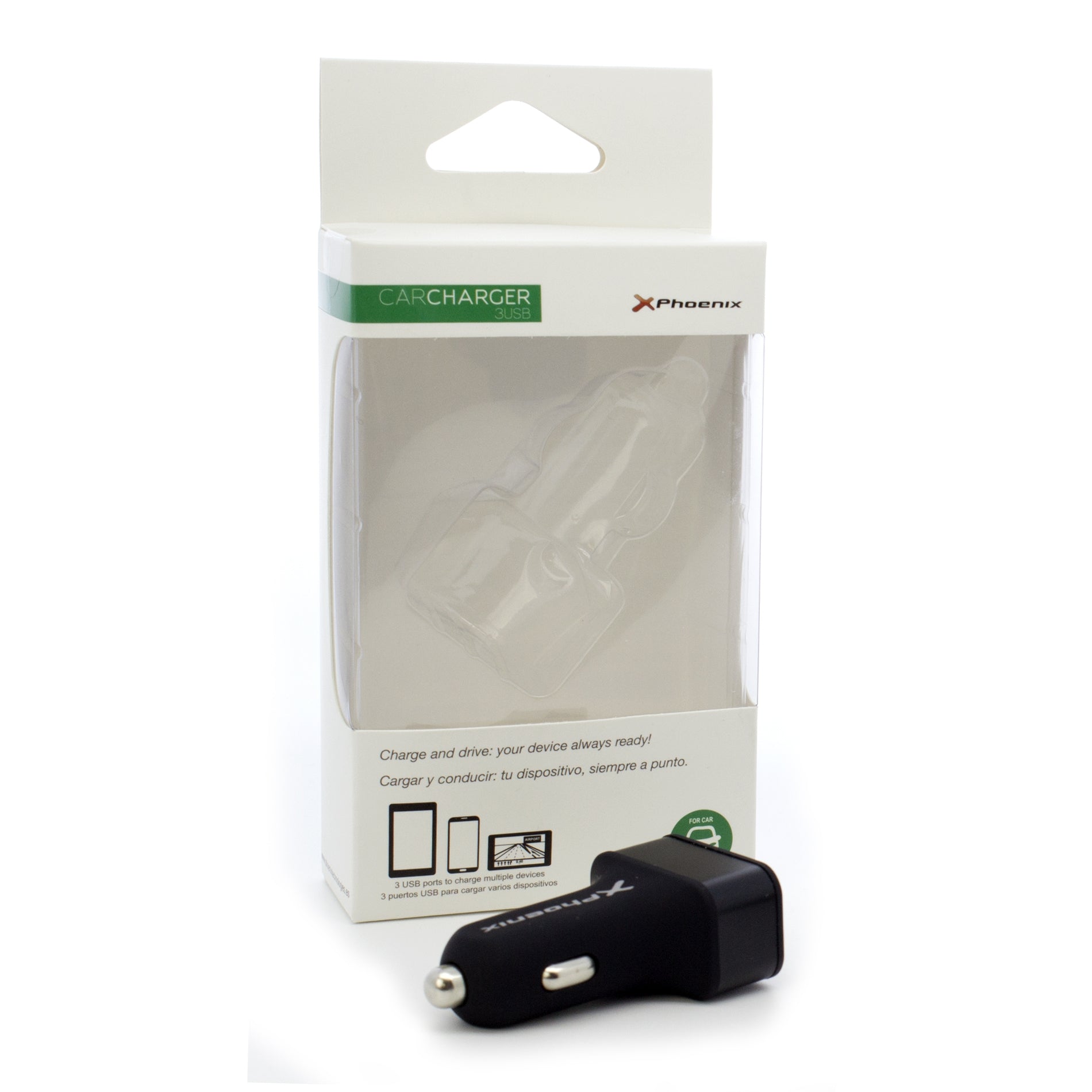 Cargador Universal Phoenix Phcarcharger3usb Para Coche - Mechero 5v - 3 X Usb 7.2a Negro Acabado En Silicona