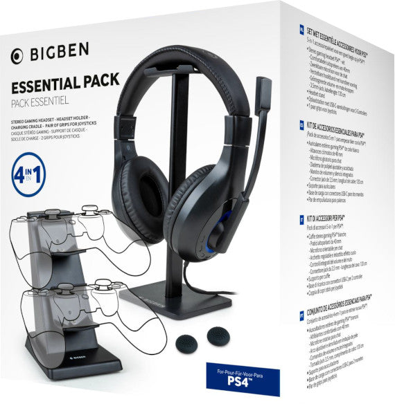 Pack Bigben Essential Pack 4 In 1 Black (headset/soporte Headset/base De Carga Para 2 Mandos/2 Grips) Playstation 4 PS4 Hover Image