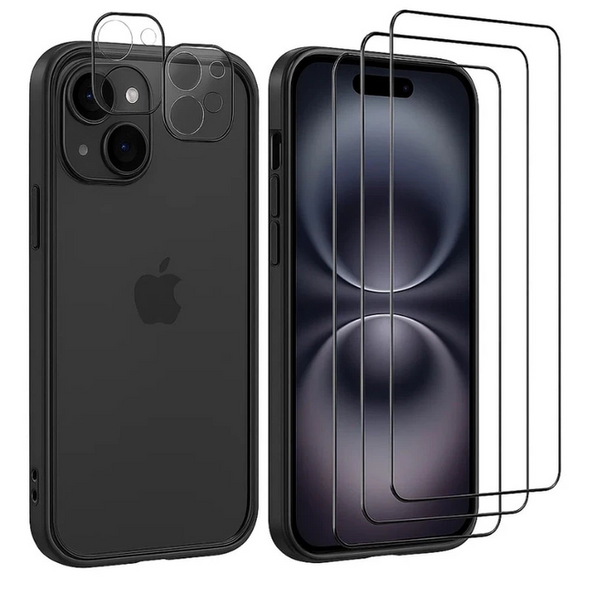 Pack de Accesorios iPhone 16 con 3 Protectores de pantalla + 3 Protectores de cámara + Funda Bumper Hover Image