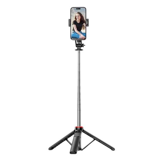 Palo Selfie C13D con Led, Trípode extensible 1.35m para Móviles y cámaras - con mando inalámbrico Negro Hover Image