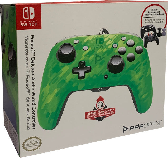 Mando Pdp Faceoff Deluxe + Audio Wired Controller Verde Camo ( Switch 2 ) Hover Image