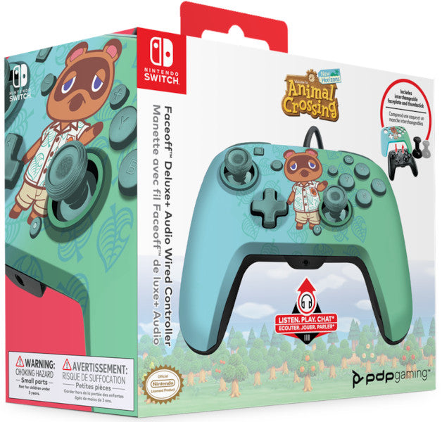 Mando Pdp Faceoff Wired Controller+audio Wired Control Animal Crossing New Horizon Tom Nook ( Switch 2 )