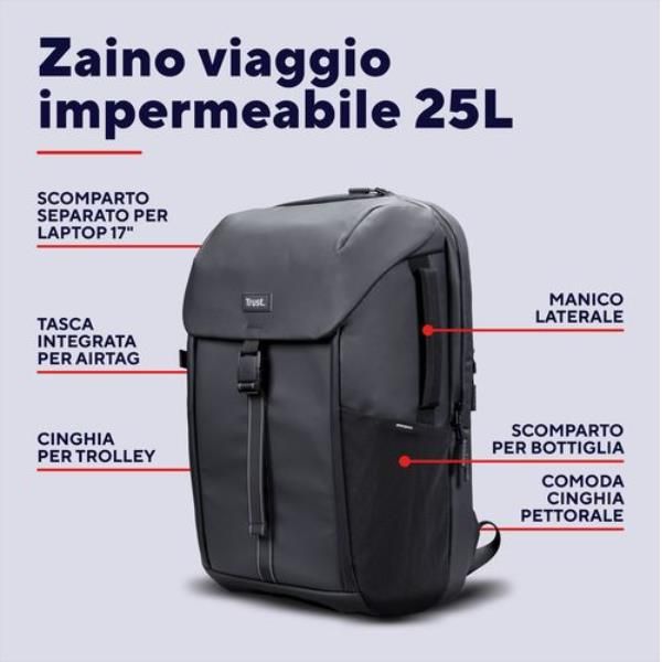 Mochila Trust Jersy Color Negro Para Portatiles Hasta 17" 15 Compartimientos 25l