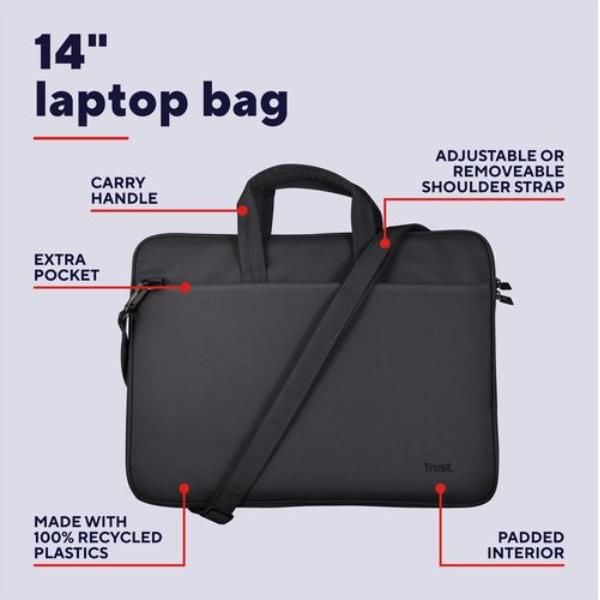 Maletin De Portatil 14" Trust Bologna Slim Eco Compartimento Acolchado Negro