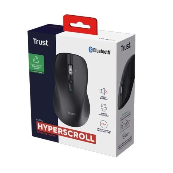 Mouse Trust Wireless Y Bluetooth Ferro Negro 3200 Dpi Ajustable 9 Botones 3 Dispositivos