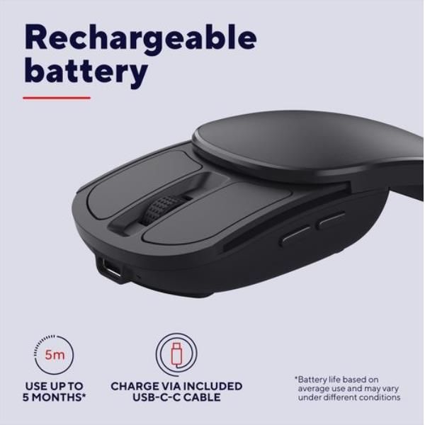 Mouse Trust Wireless Zylo Negro 2400 Dpi Ajustable 6 Botones Plegable