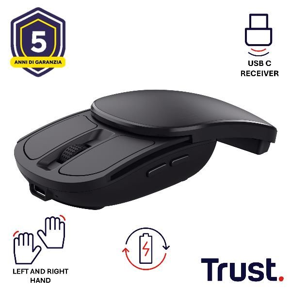 Mouse Trust Wireless Zylo Negro 2400 Dpi Ajustable 6 Botones Plegable