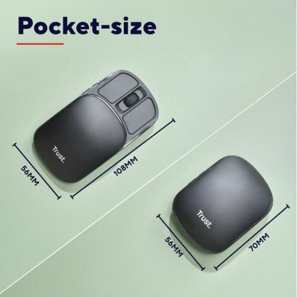 Mouse Trust Wireless Zylo Negro 2400 Dpi Ajustable 6 Botones Plegable