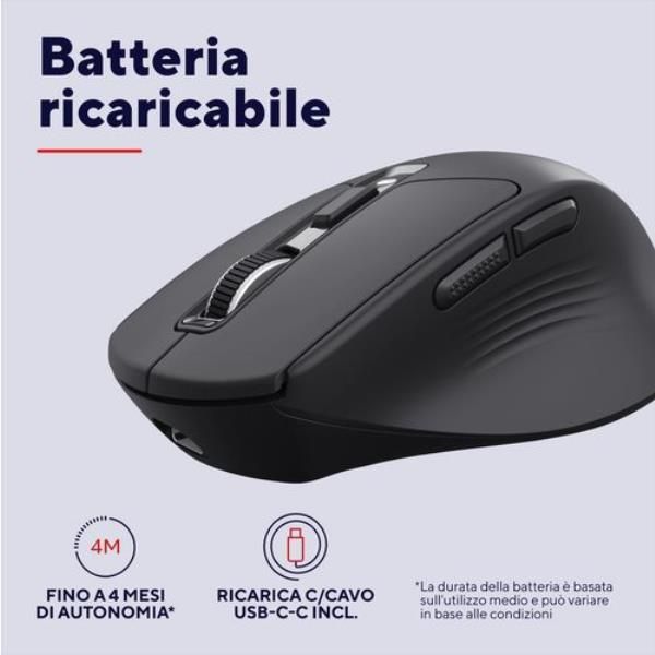 Mouse Trust Wireless Niven Bt/2.4ghz 7 Botones Silencioso 800-3200dpi Recargable Negro