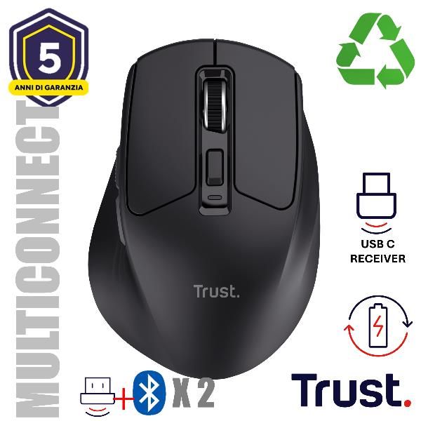 Mouse Trust Wireless Niven Bt/2.4ghz 7 Botones Silencioso 800-3200dpi Recargable Negro