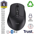 Mouse Trust Wireless Niven Bt/2.4ghz 7 Botones Silencioso 800-3200dpi Recargable Negro