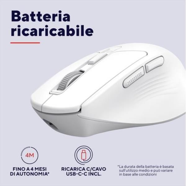 Mouse Trust Wireless Niven Bt/2.4ghz 7 Botones 800-3200dpi Recargable Color Blanco.
