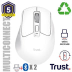 Mouse Trust Wireless Niven Bt/2.4ghz 7 Botones 800-3200dpi Recargable Color Blanco.
